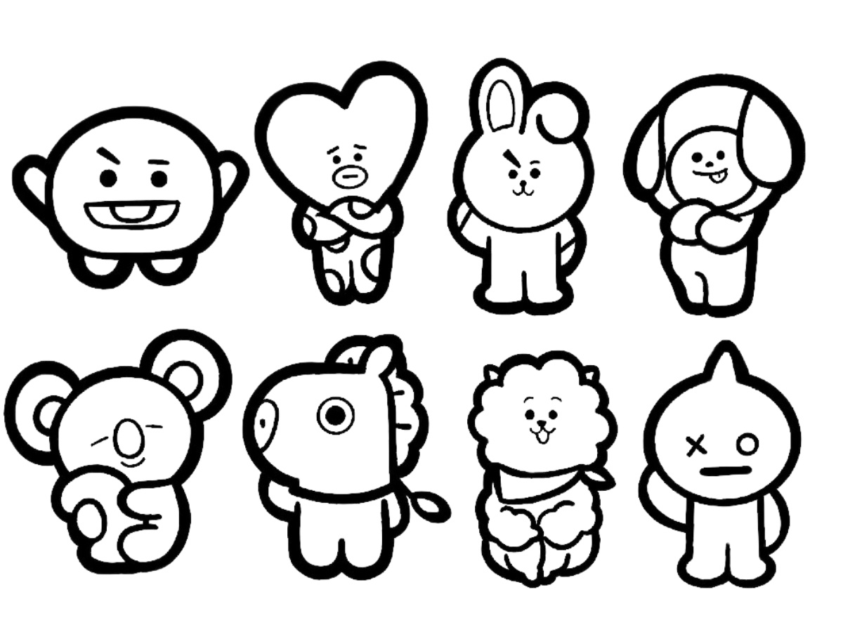 Tranh tô màu BT21 sticker cute dành cho bé tập tô