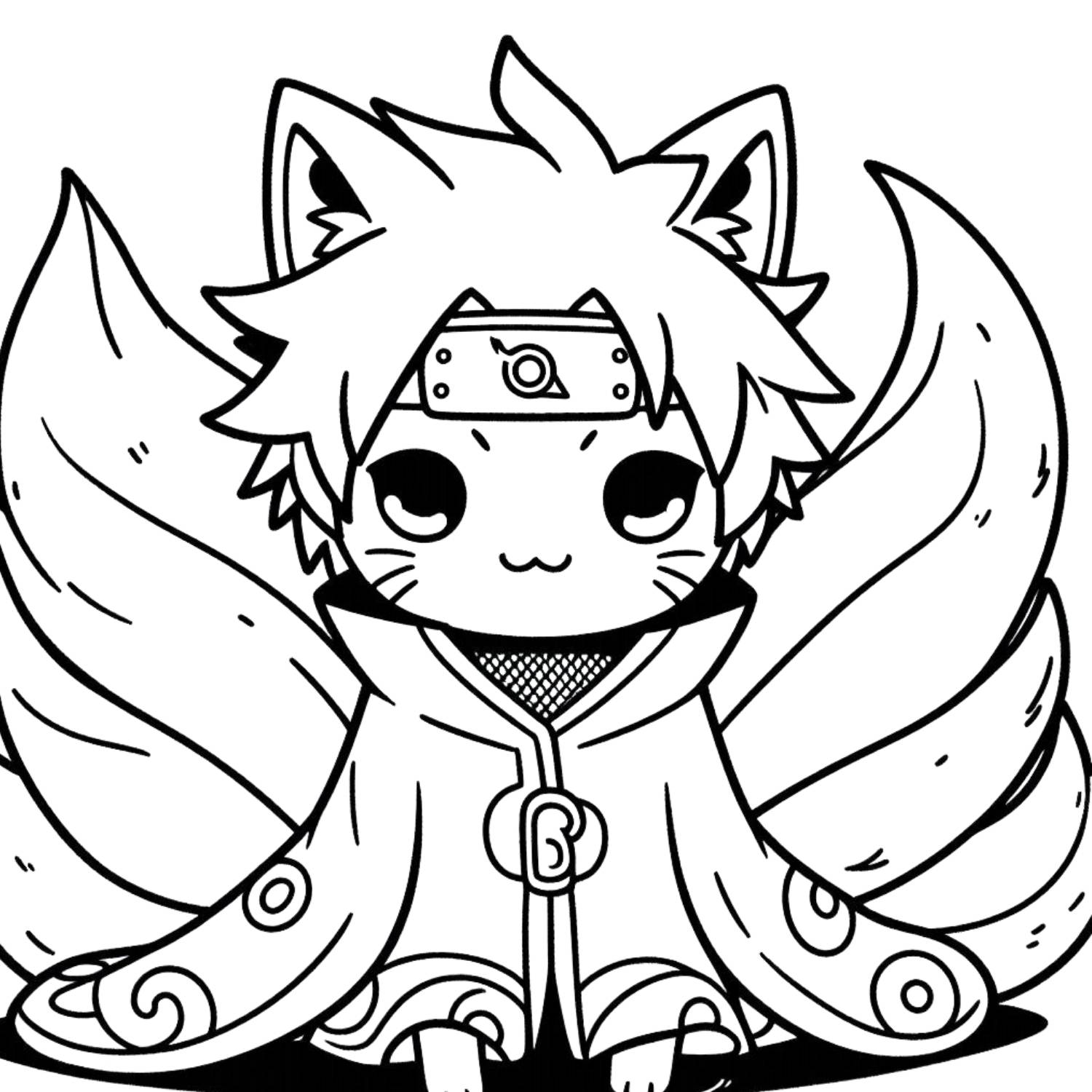 Tranh tô màu Naruto Cửu Vĩ Hồ Ly chibi đẹp dành cho bé