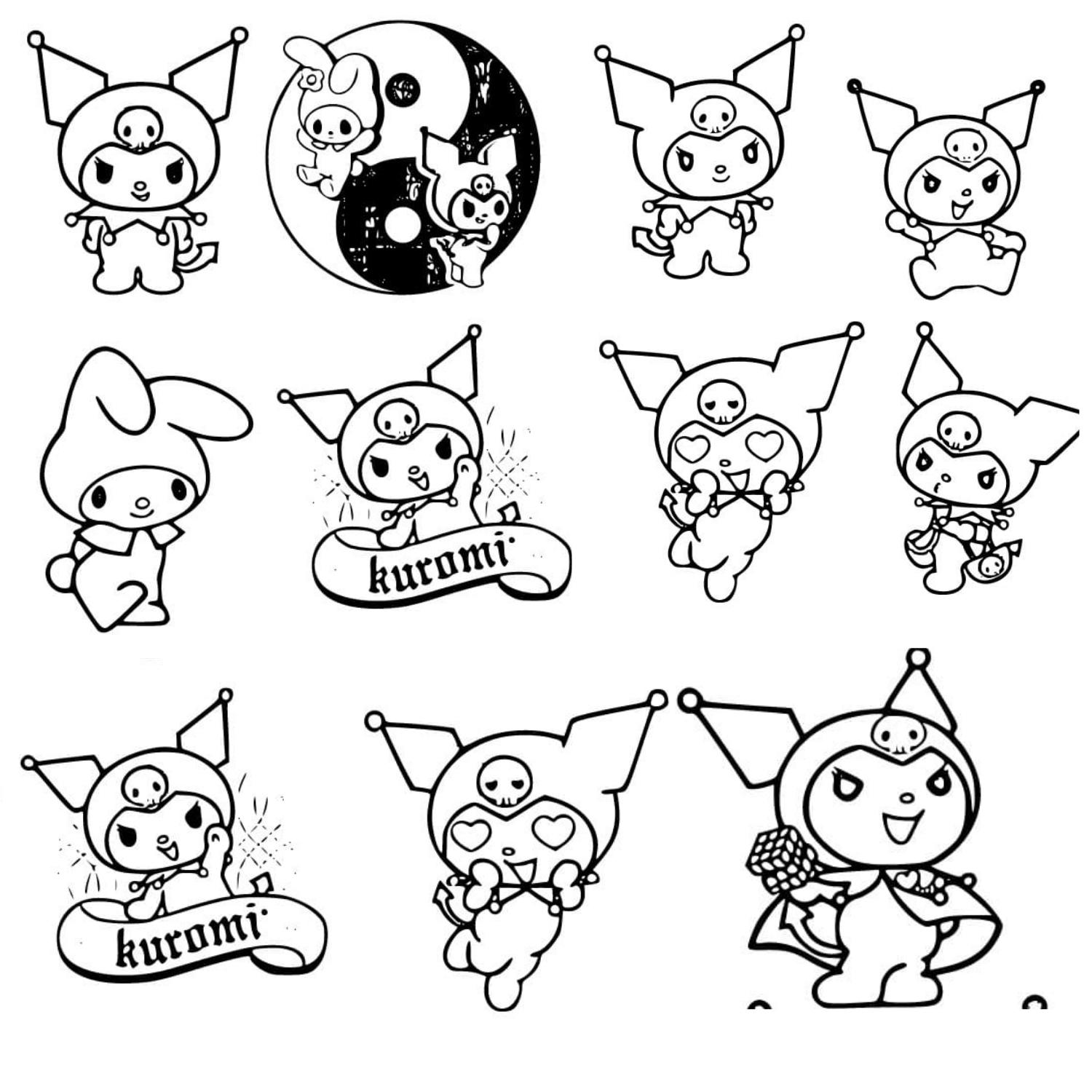 Tranh tô màu sticker Kuromi cute dành tặng bé yêu