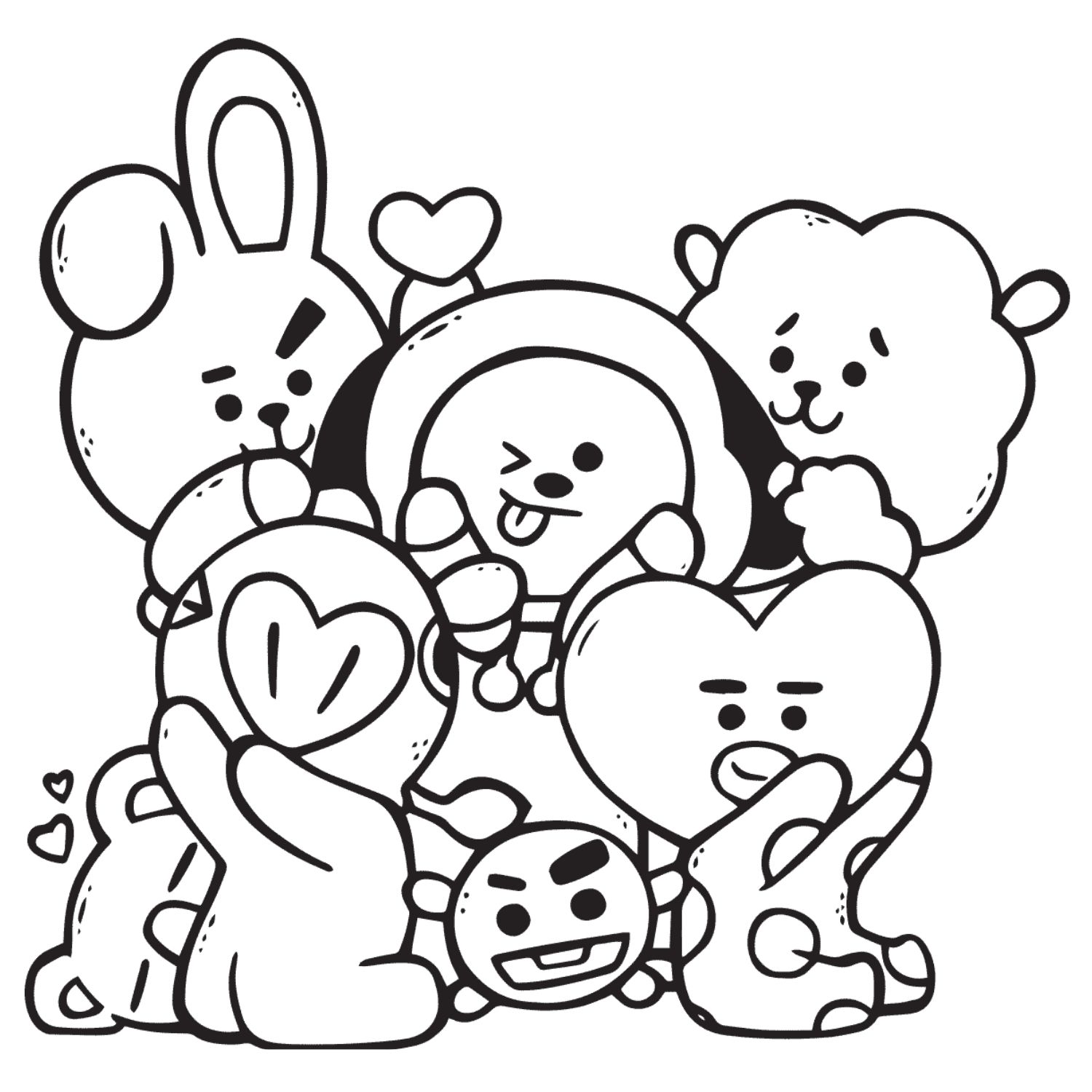 Hình tô màu BT21 chibi không màu cute dành cho bé