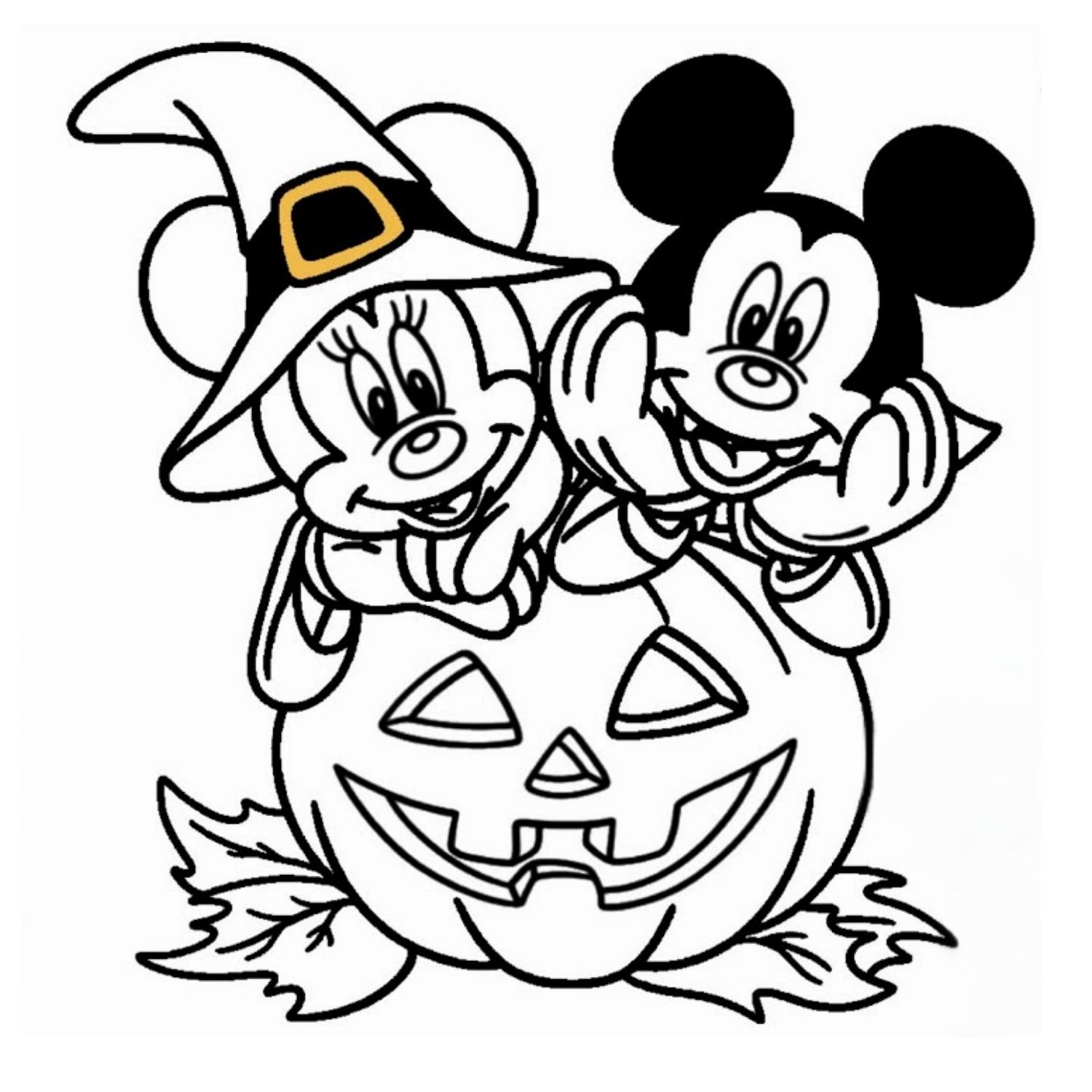 Hình tô màu chuột Mickey Halloween cùng quả bí ngô cute