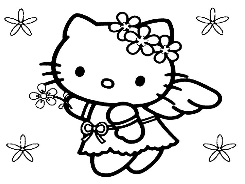 Tranh tô màu công chúa Hello Kitty có cánh dễ thương