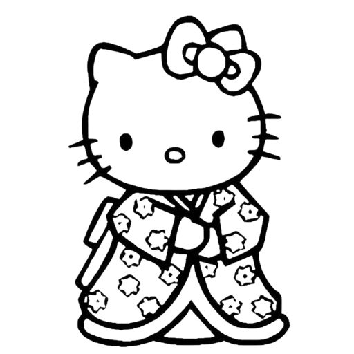 Tranh tô màu công chúa Hello Kitty mặc áo Kimono cute