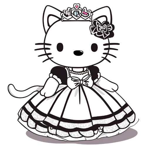 Mẫu tranh tô màu công chúa Hello Kitty xinh đẹp cho bé