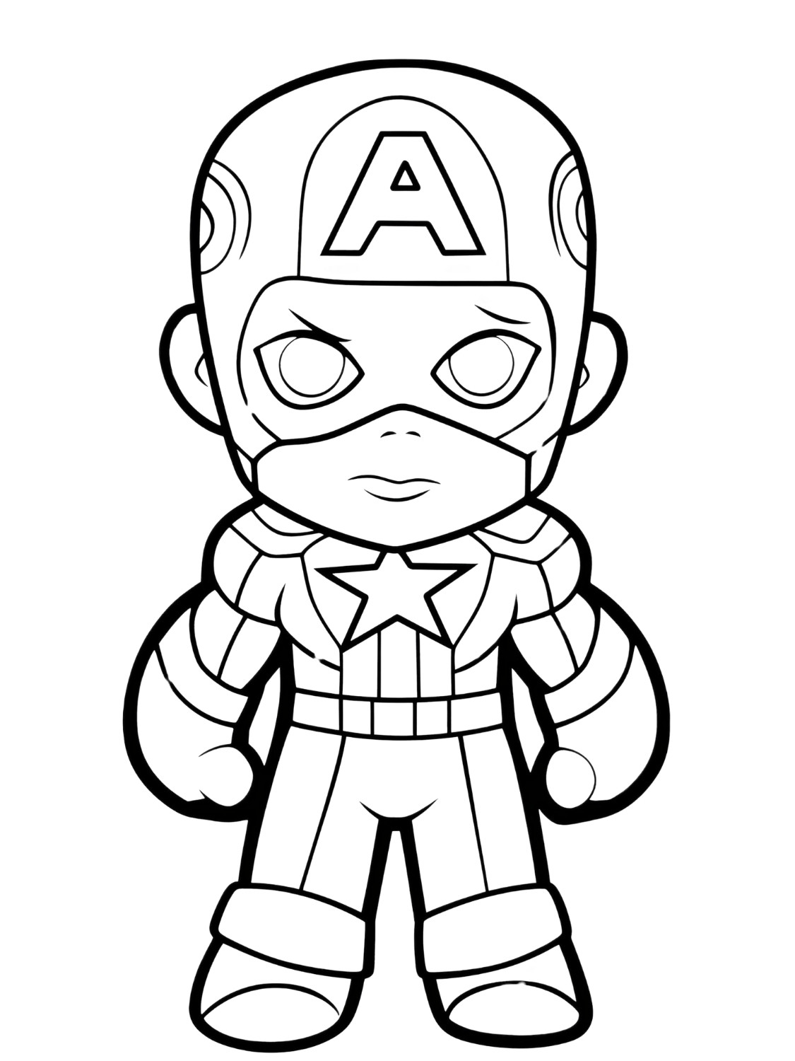 Hình tô màu đội trưởng Mỹ Captain America chibi đẹp cho bé