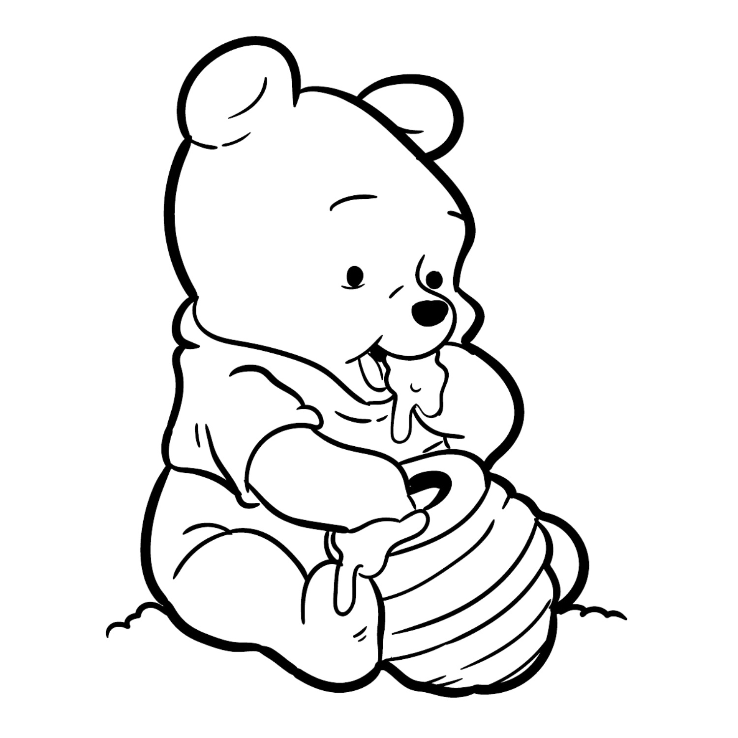 Hình tô màu gấu Pooh ngồi ăn mật ong cute cho bé