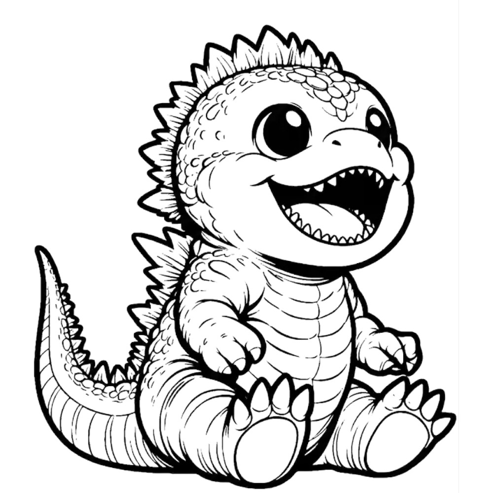 Tranh tô màu Godzilla cute ngồi cười cho bé cực đáng yêu