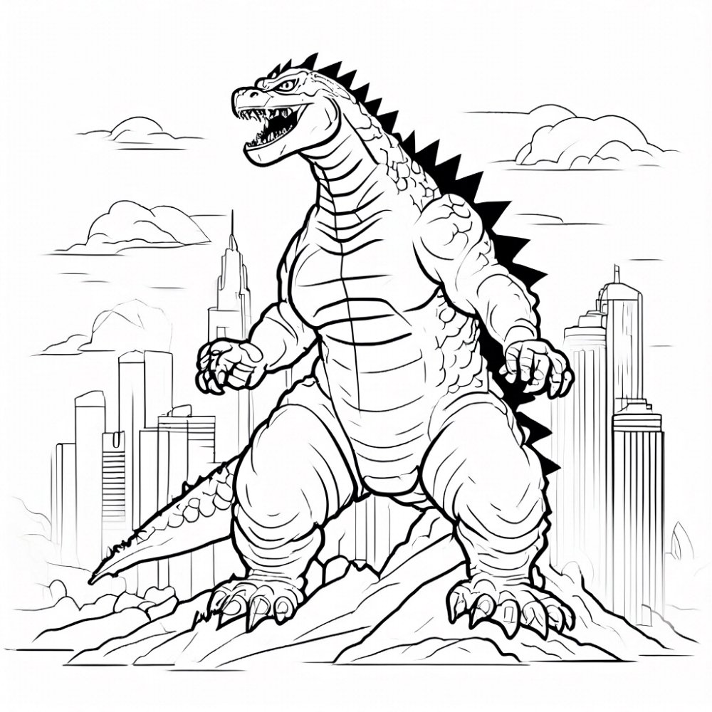 Tranh tô màu Godzilla khổng lồ đang hét cho bé trai