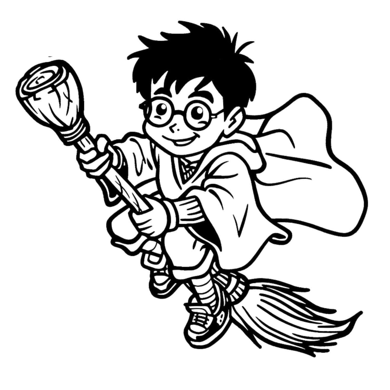 Tranh tô màu Harry Potter cưỡi chổi ngộ nghĩnh cho bé