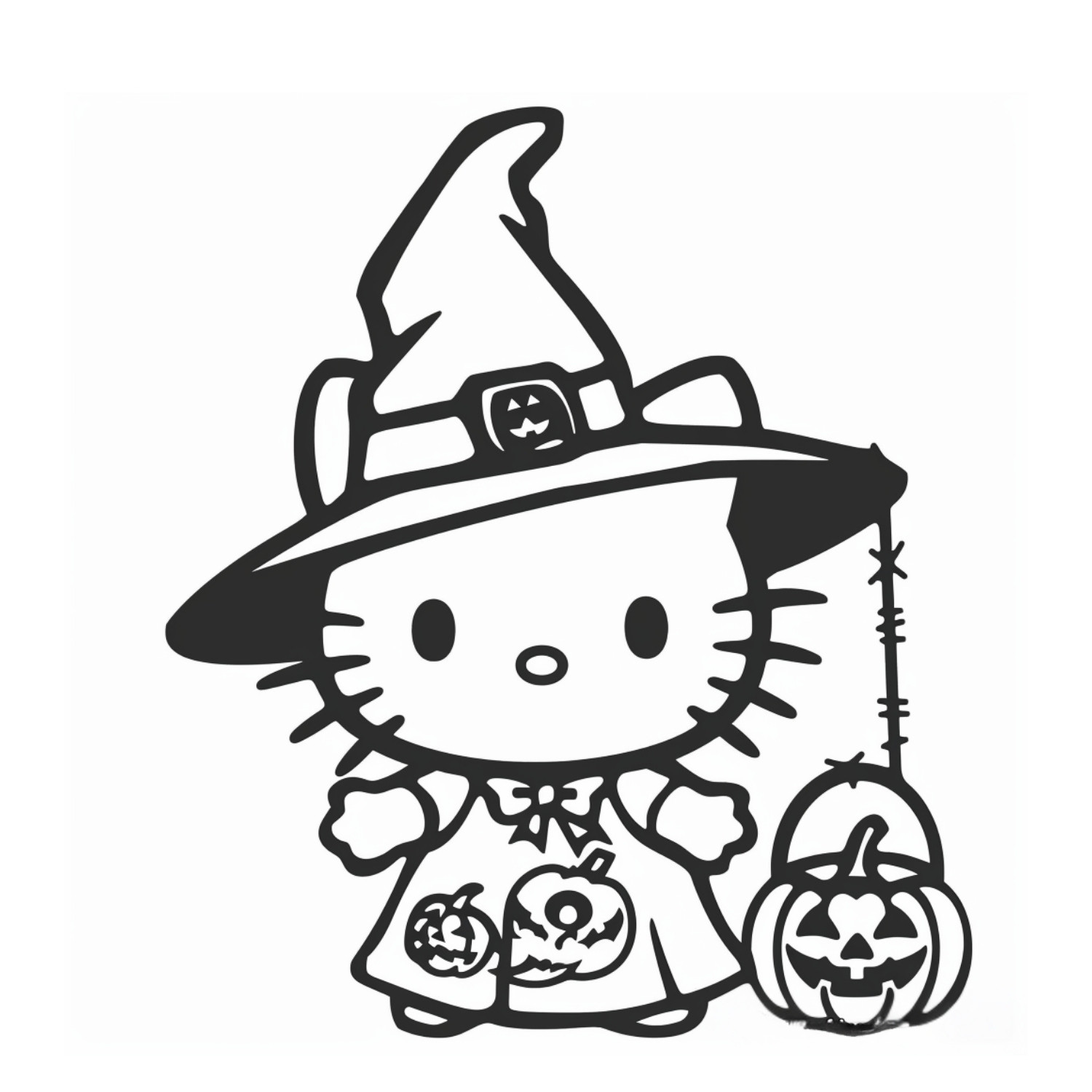 Hình tô màu Hello Kitty Hallowen đẹp cho bé dễ tô