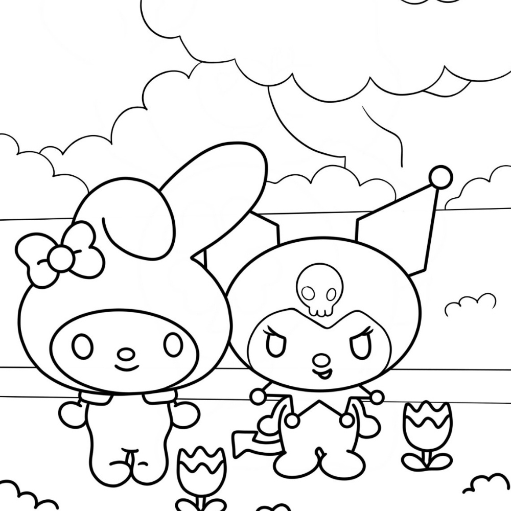 Tranh tô màu Kuromi và My Melody cute cho bé yêu thích Sanrio