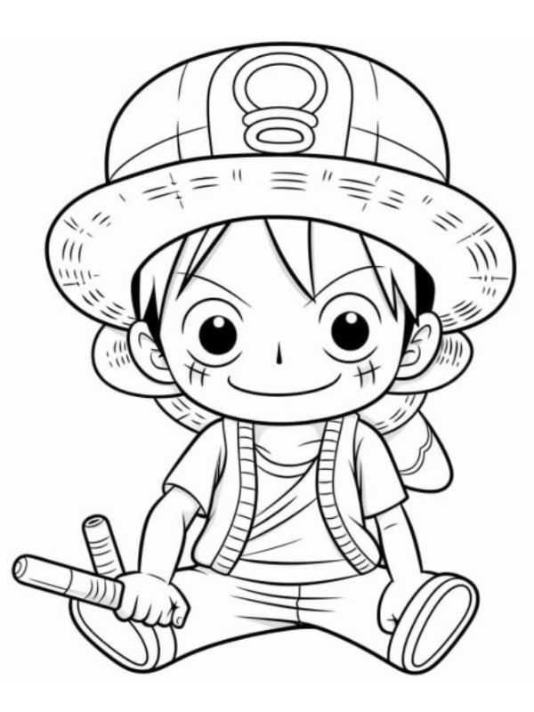 Tranh tô màu Luffy chibi dành cho bé tập tô