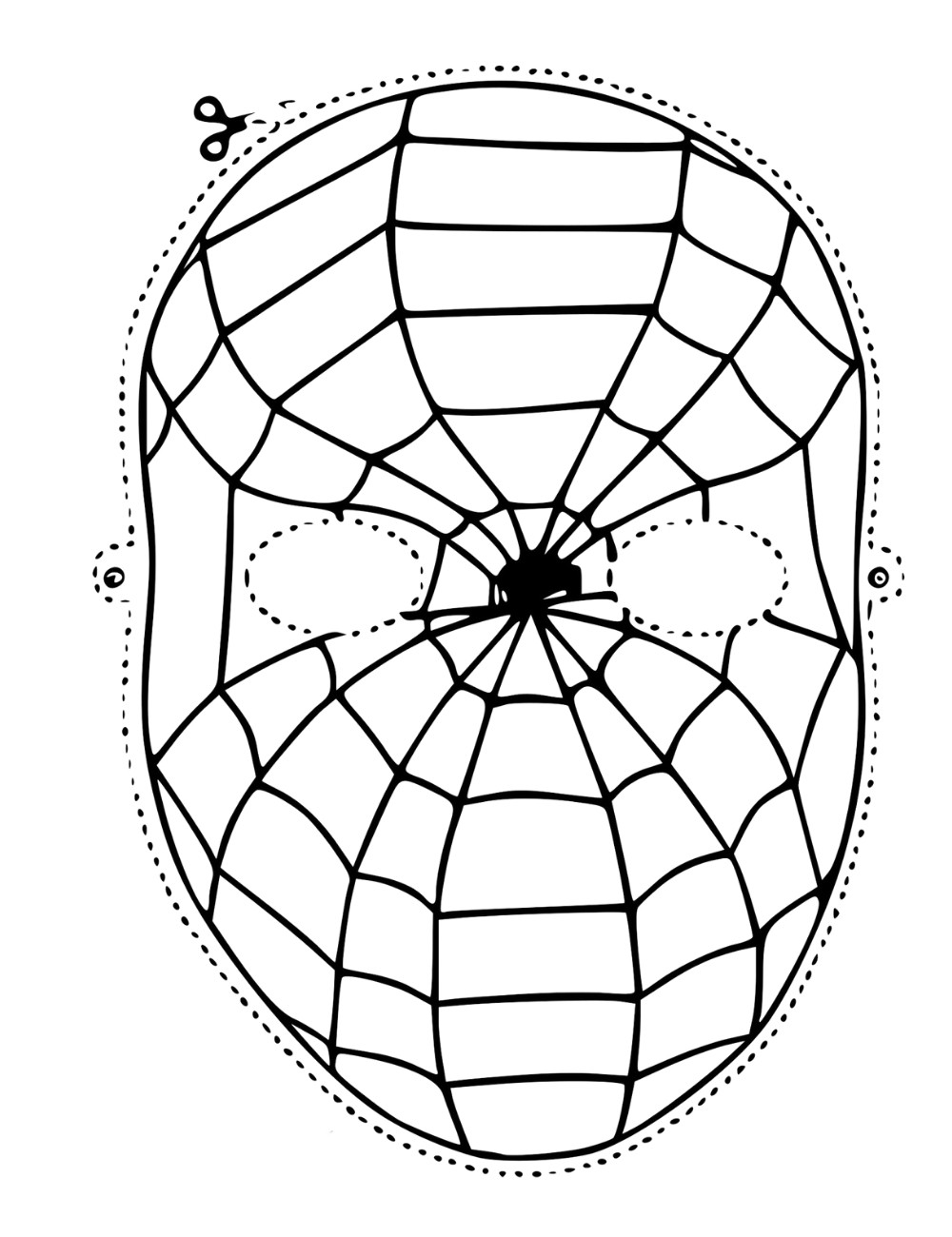 Hình tô màu mặt nạ người nhện nét đứt đẹp cho bé trai